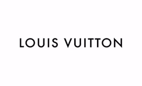 Logotipo de Louis Vuitton en texto negro sobre fondo blanco
